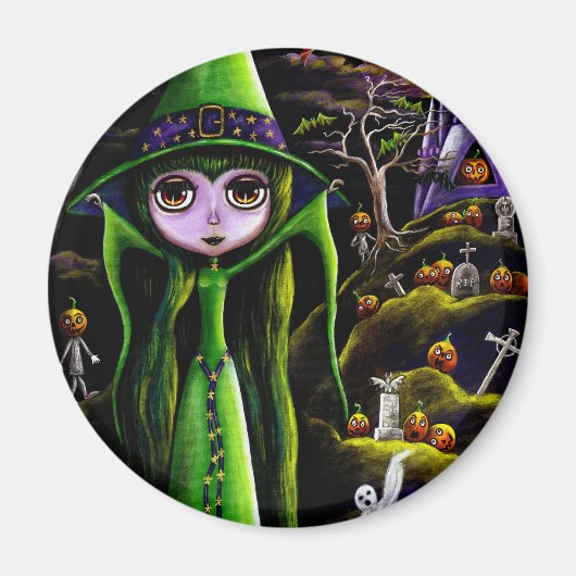 Groene Halloween Heksenmagneet Magneet (Voorkant)
