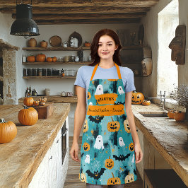 Groene Halloween met geesten, pompoenen en vleermu Schort