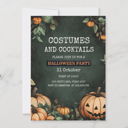 Groene Halloween Party Uitnodiging met Pompoen (Voorkant)