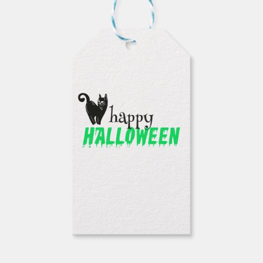 Groene Halloween Zwarte Kat Cadeaulabel (Achterkant)