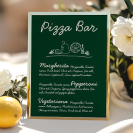 Groene Hand-Drawn Pizza Bar Trouwtafel Teken Kaart
