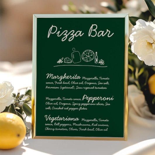 Groene Hand-Drawn Pizza Bar Trouwtafel Teken Kaart