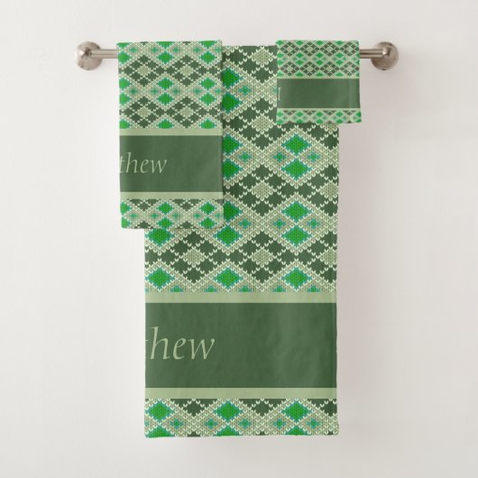 Groene Hand Gebreide Trui Look geometrisch patroon Bad Handdoek (Insitu)