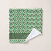 Groene Hand Gebreide Trui Look geometrisch patroon Bad Handdoek (Wasdoekje)