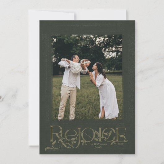 Groene Hand Geletterd "Verheug" Vakantie Fotokaart Feestdagenkaart (Voorkant)