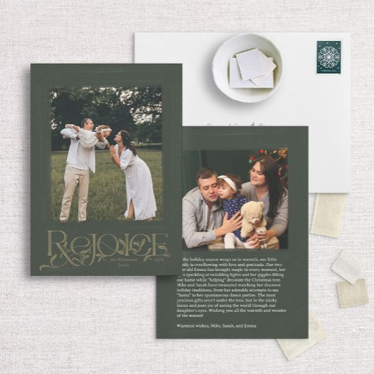 Groene Hand Geletterd "Verheug" Vakantie Fotokaart Feestdagenkaart