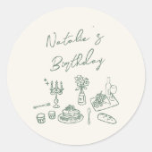 Groene Hand Geschreven Getekend Servies Verjaardag Ronde Sticker (Voorkant)