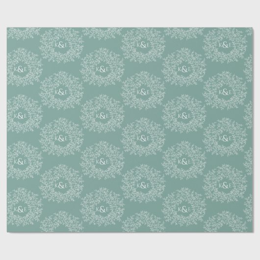 Groene hand getrokken blad monogram art cirkels cadeaupapier (Vlak)