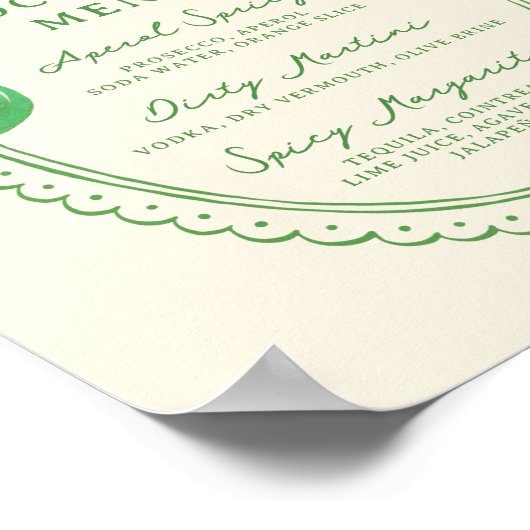 Groene Hand getrokken boog Lijst Cocktail Menu Poster (Hoek)