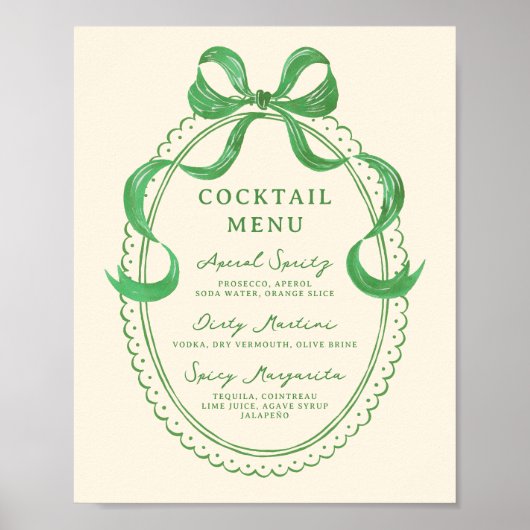 Groene Hand getrokken boog Lijst Cocktail Menu Poster (Voorkant)