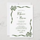 Groene Hand Getrokken Boog Lint Sketch Wedding Kaart (Voorkant)