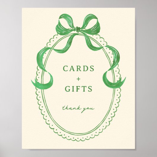 Groene Hand getrokken Bow Lijst Kaarten en geschen Poster (Voorkant)
