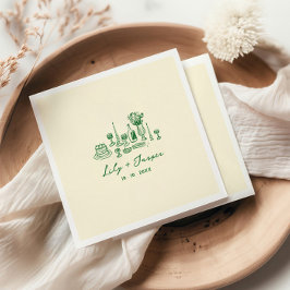 Groene Hand Getrokken bruiloft Servet