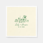 Groene Hand Getrokken bruiloft Servet (Voorkant)