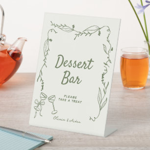 Groene Hand Getrokken grillige Dessert Bar Reclamebord Met Voetstuk