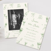 Groene Hand Getrokken Huwelijk Save the Date Foto Kaart