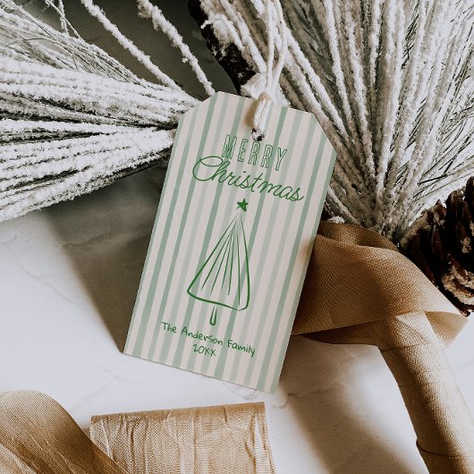 Groene Hand Getrokken Kerst Abstracte Boom Cadeaulabel