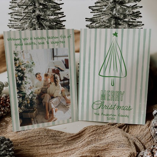  Groene Hand Getrokken Kerst Abstracte Boom Feestdagenkaart