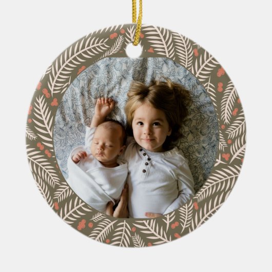 Groene Hand-getrokken Kerstmis dennenboom blad Fot Keramisch Ornament (Voorkant)