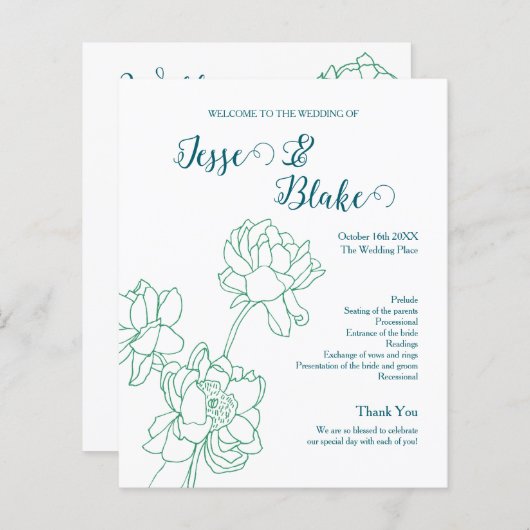 Groene Hand Getrokken Peony Bloemen Wedding (Voorkant / Achterkant)