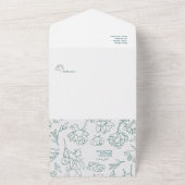 Groene Hand Getrokken Peony Bloemen Wedding All In One Uitnodiging (Buitenkant)