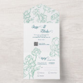 Groene Hand Getrokken Peony Bloemen Wedding All In One Uitnodiging (Binnen)