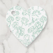 Groene Hand Getrokken Peony Bloemen Wedding Bedankjes Labels (Voorkant)