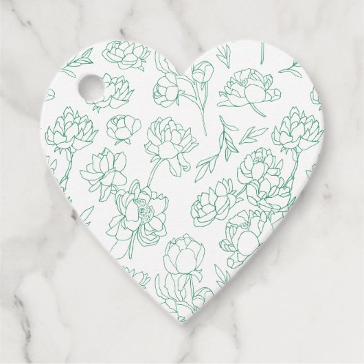 Groene Hand Getrokken Peony Bloemen Wedding Bedankjes Labels (Voorkant)