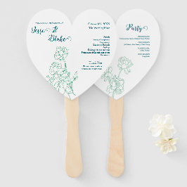 Groene Hand Getrokken Peony Bloemen Wedding Handwaaier