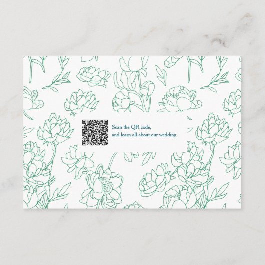 Groene Hand Getrokken Peony Bloemen Wedding Informatiekaartje (Achterkant)