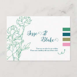 Groene Hand Getrokken Peony Bloemen Wedding Informatiekaartje