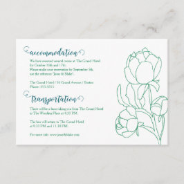 Groene Hand Getrokken Peony Bloemen Wedding Informatiekaartje