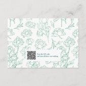 Groene Hand Getrokken Peony Bloemen Wedding Informatiekaartje (Achterkant)