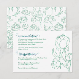 Groene Hand Getrokken Peony Bloemen Wedding Informatiekaartje