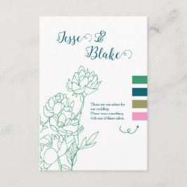 Groene Hand Getrokken Peony Bloemen Wedding Informatiekaartje