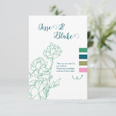 Groene Hand Getrokken Peony Bloemen Wedding Informatiekaartje (Staand voorkant)
