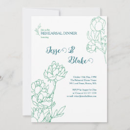 Groene Hand Getrokken Peony Bloemen Wedding Kaart