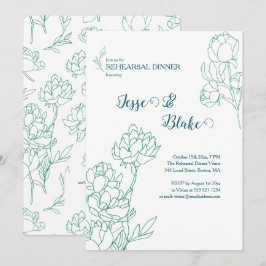 Groene Hand Getrokken Peony Bloemen Wedding Kaart