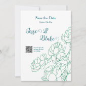 Groene Hand Getrokken Peony Bloemen Wedding Kaart (Voorkant)