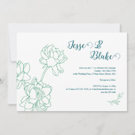 Groene Hand Getrokken Peony Bloemen Wedding Kaart