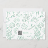 Groene Hand Getrokken Peony Bloemen Wedding Kaart (Achterkant)