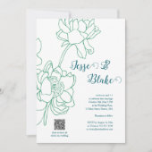 Groene Hand Getrokken Peony Bloemen Wedding Kaart (Voorkant)