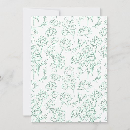 Groene Hand Getrokken Peony Bloemen Wedding Kaart (Achterkant)