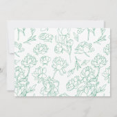Groene Hand Getrokken Peony Bloemen Wedding Kaart (Achterkant)