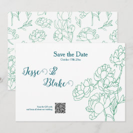 Groene Hand Getrokken Peony Bloemen Wedding Kaart