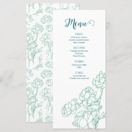 Groene Hand Getrokken Peony Bloemen Wedding Menu