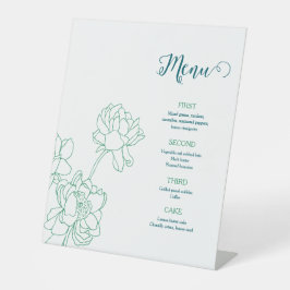 Groene Hand Getrokken Peony Bloemen Wedding Reclamebord Met Voetstuk