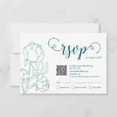 Groene Hand Getrokken Peony Bloemen Wedding RSVP Kaartje (Voorkant)