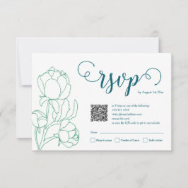 Groene Hand Getrokken Peony Bloemen Wedding RSVP Kaartje