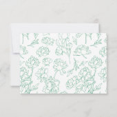 Groene Hand Getrokken Peony Bloemen Wedding RSVP Kaartje (Achterkant)